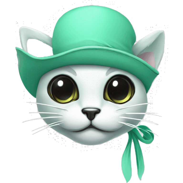 cat face whiskers mint green pirate hat eyepatch emoji