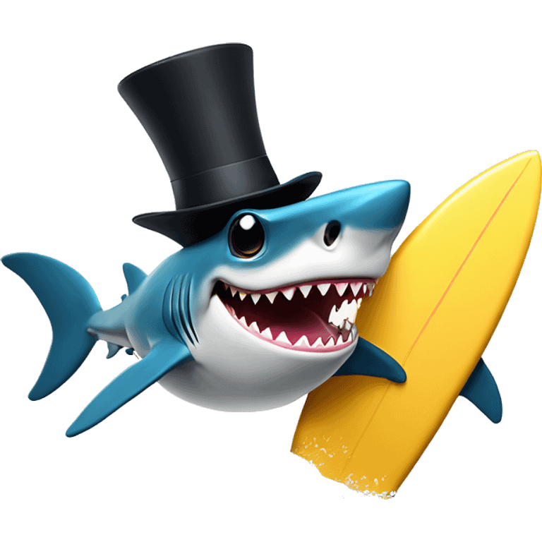 Shark with a top hat while surfing with a drink emoji