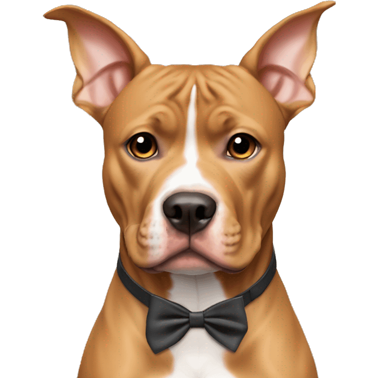 Light brown pitbull ears CROPPED short, with a bow collar emoji