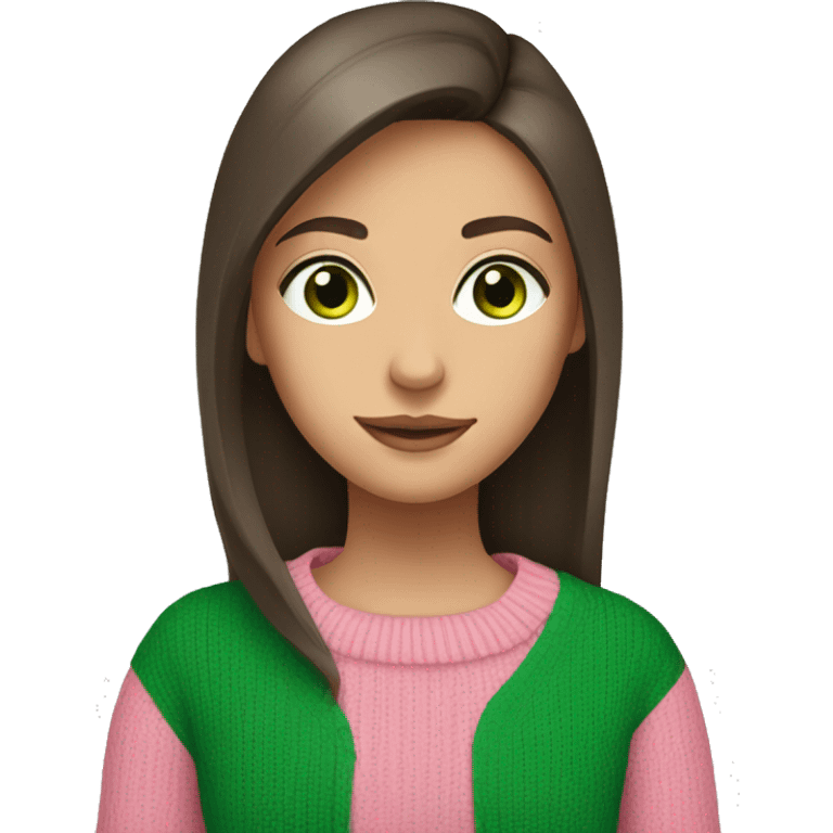 Brunette girl with long hair and green eyes in a pink sweater emoji