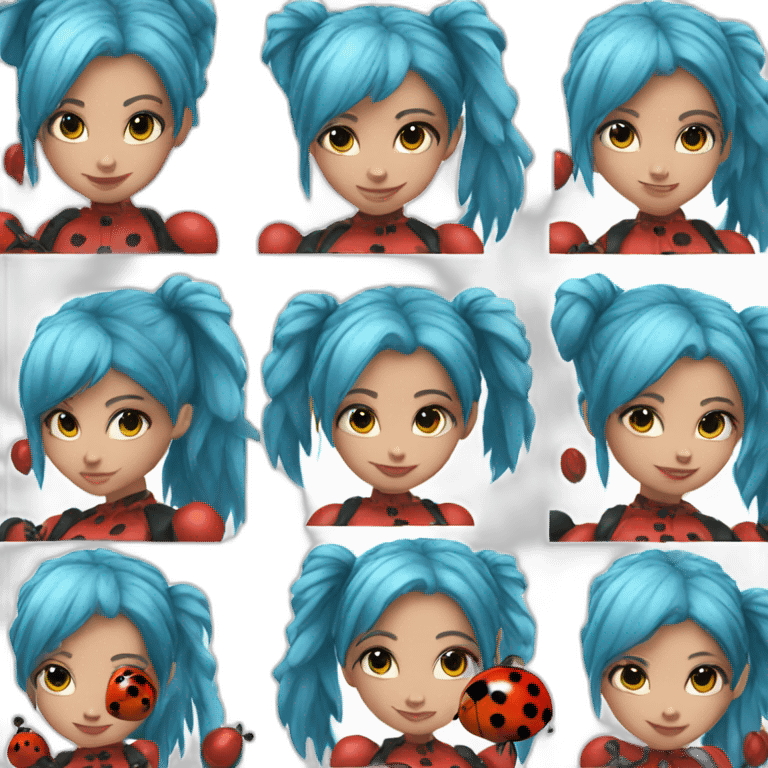 One girl with blue hair pigtails and ladybug suit emoji