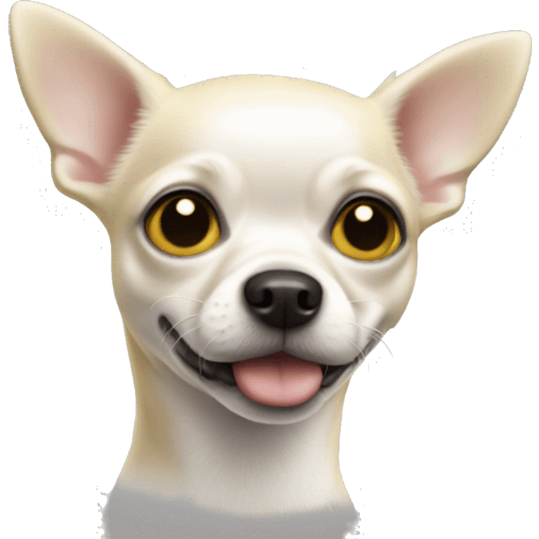 White Chihuahua with a yellow back and a black nose emoji