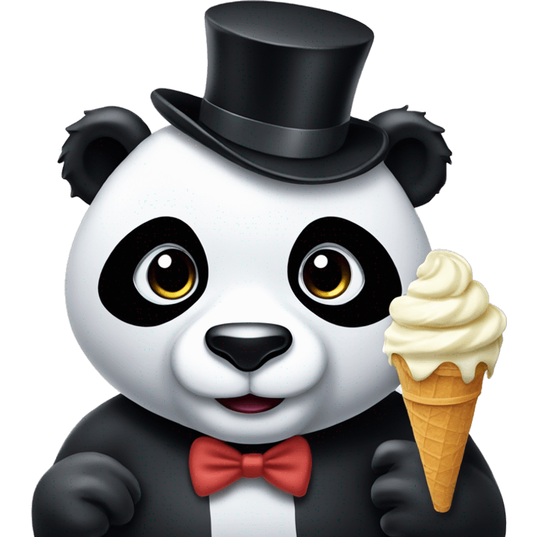 Panda eating ice cream with a top hat and eyelashes emoji