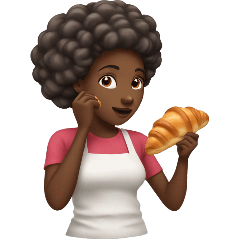 Black girl eating croissant  emoji