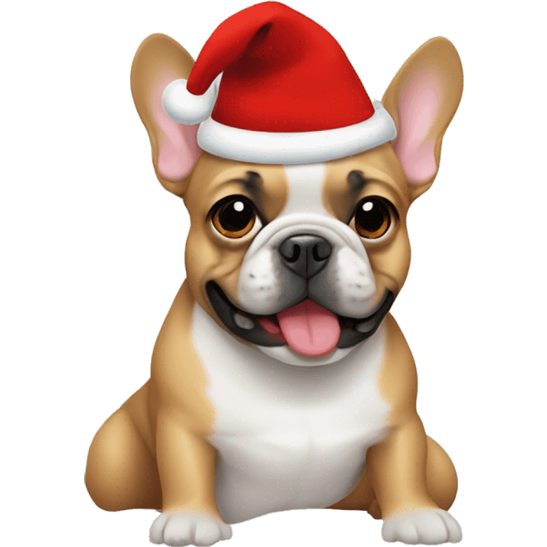 Frenchie dog with Christmas hat emoji