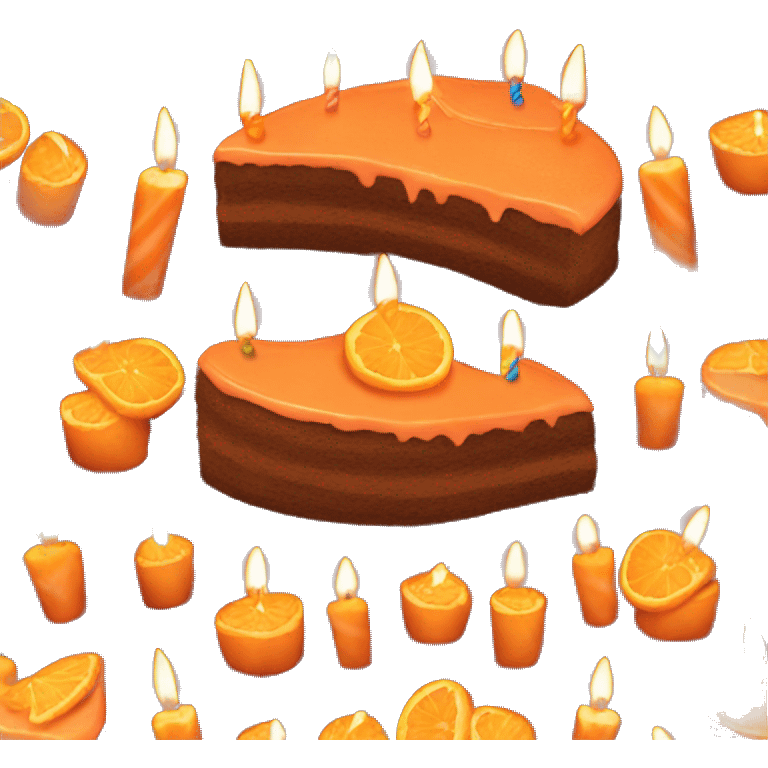 orange dark icing birthday cake with candles in a circle emoji