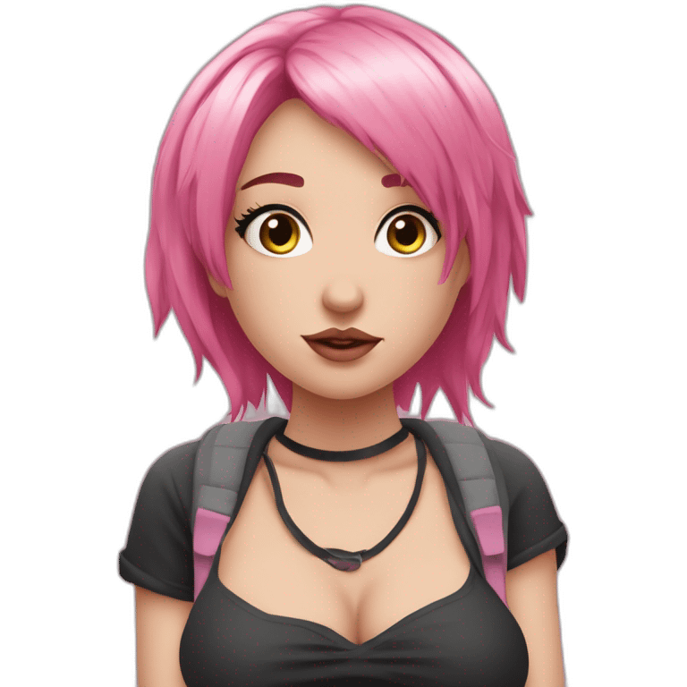 full  body Front view curvy emo girl pink hair sits on the floor straight view hands up черная юбка белые трусики рваные полосатые чулки emoji