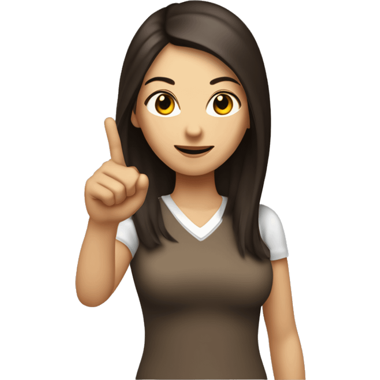 The woman with white skin and long dark brown hair is pointing up with their hand with index finger raised. emoji