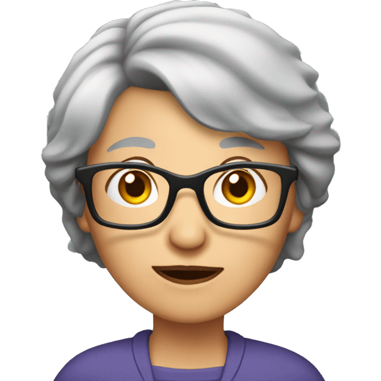 older woman with short straight grey hair and glasses shrugging emoji