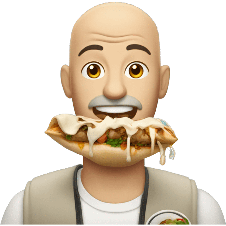 Bald man eating shawarma emoji