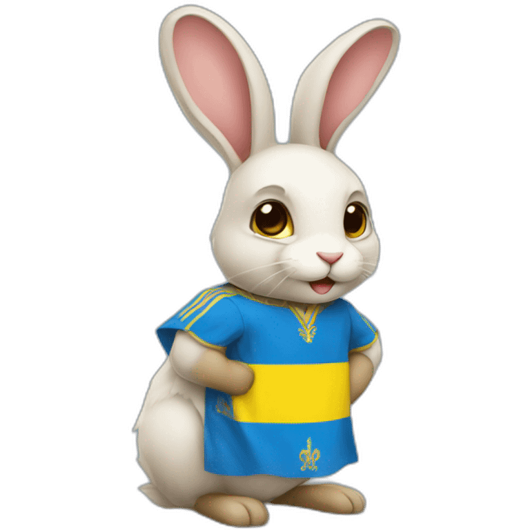 rabbit in a Ukrainian flag costume emoji