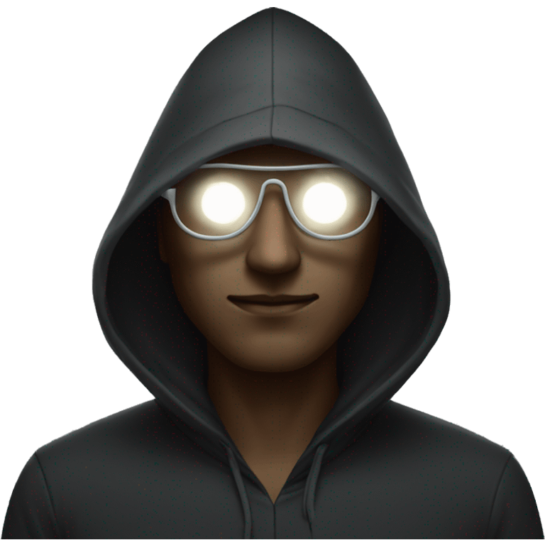 hooded mysterious man with glasses and glowing white eyes emoji