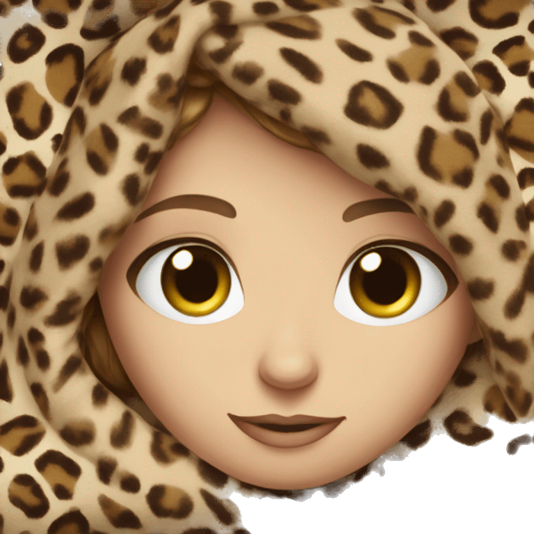 Brunette girl with blue eyes  Laying on Leopard blanket  emoji