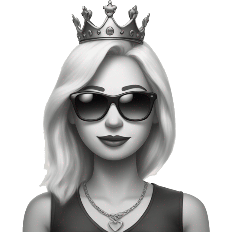 Create a charcoal drawing of a woman with blonde hair, sunglasses and a crown emoji