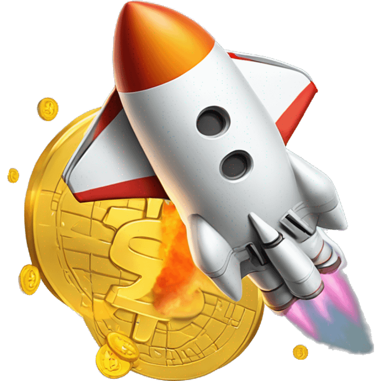 Rocket ship taking off into space with bitcoin strapped to it  emoji