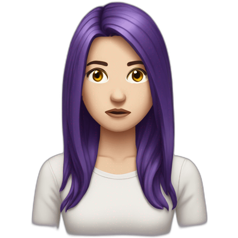 white girl long deep purple hair upset emoji