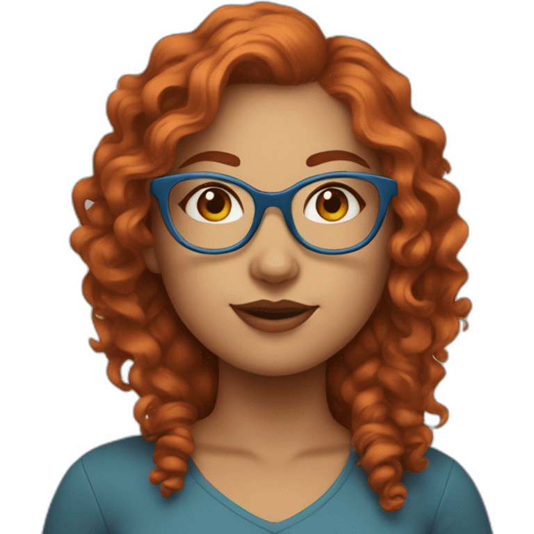 pretty curvy girl with curly copper hair and blue glasses emoji