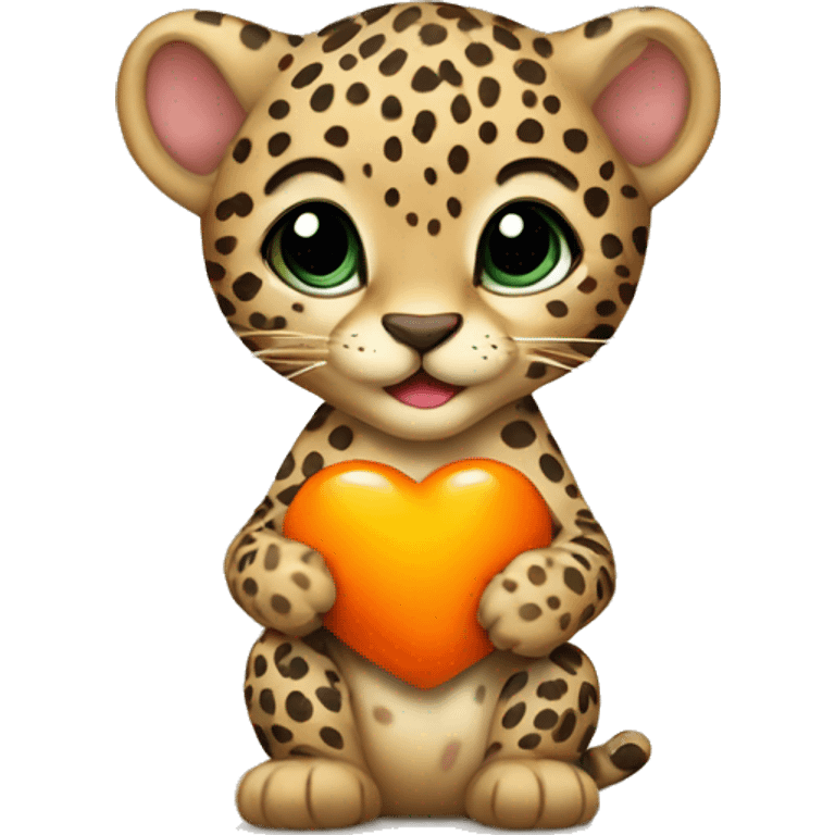 Baby leopard holding a orange heart  emoji