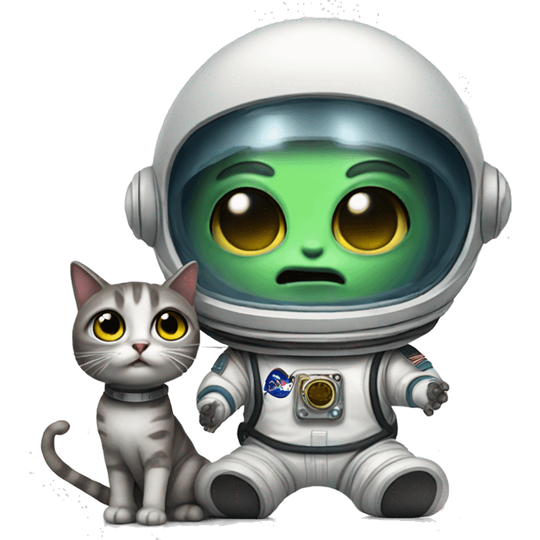 Alien with a pet cat fighting an astronaut emoji