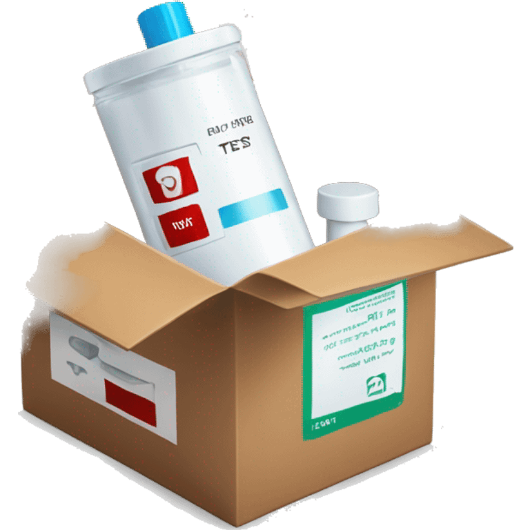 package box for an at home test blood kit including a vial and p emoji