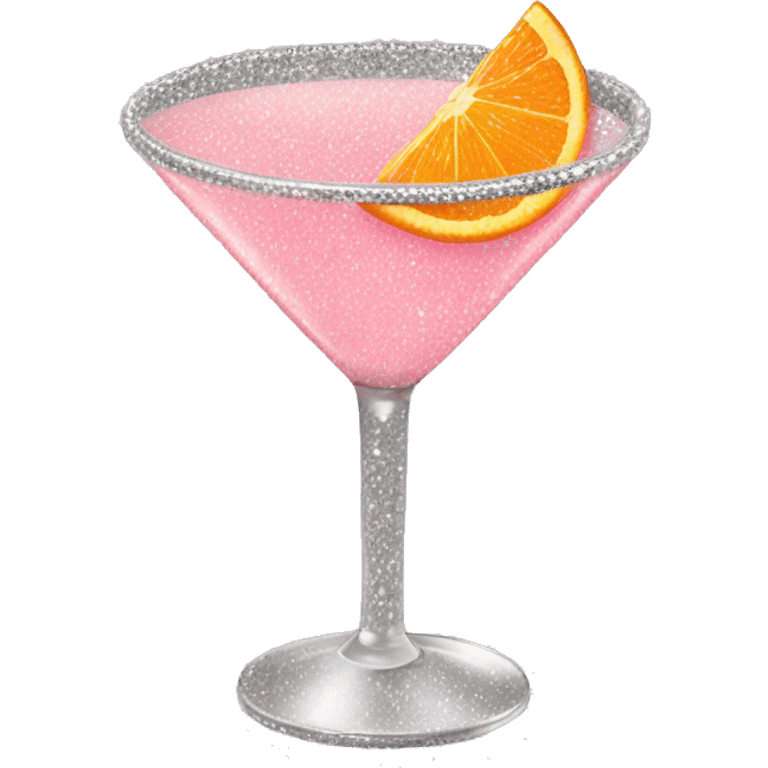 Realistic sparkly pastel pink martini with an orange slice  emoji