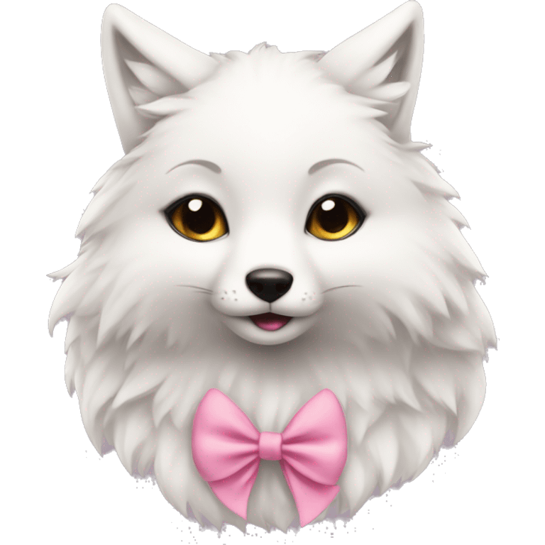 Girl white fox with pink bow in ear cute  emoji