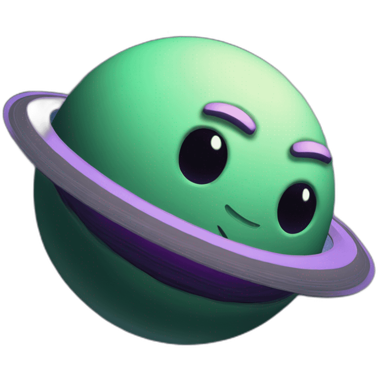 green planet with purple saturn rings and grey moon emoji