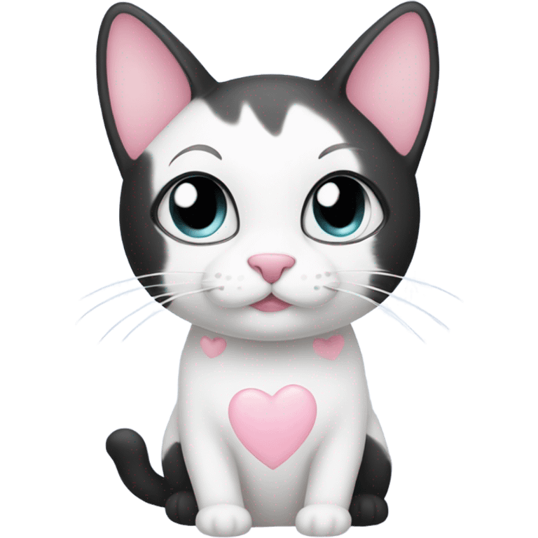 black and white cat with light pink hearts around it emoji