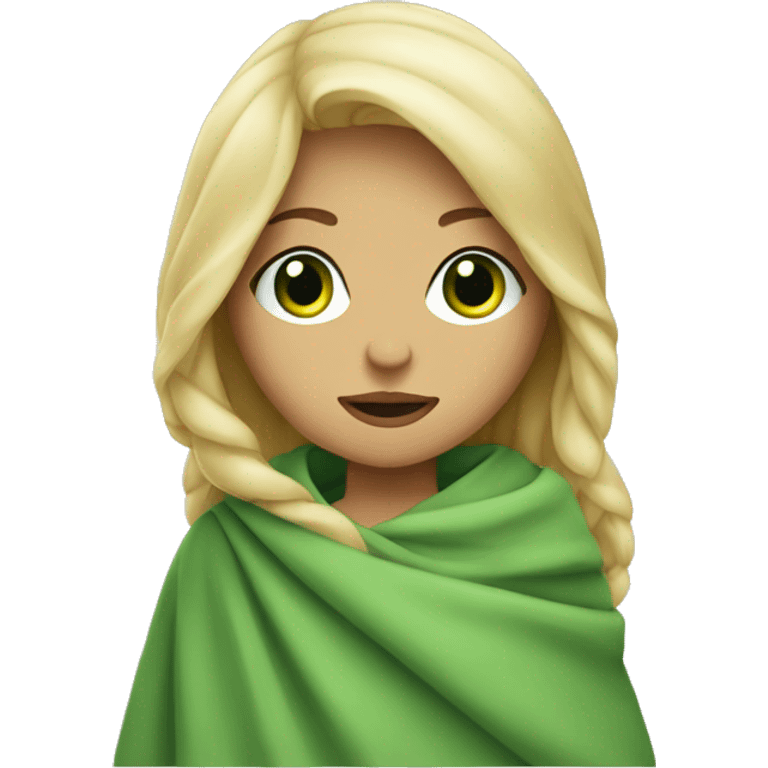 Blonde girl with green eyes wrapped in blanket  emoji