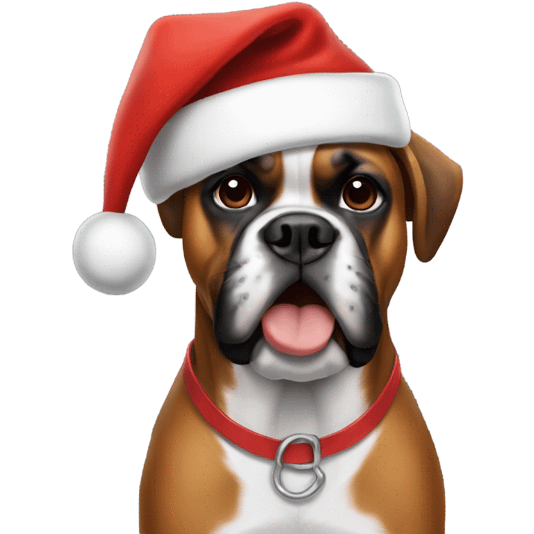 Boxer dog wearing a Santa hat emoji