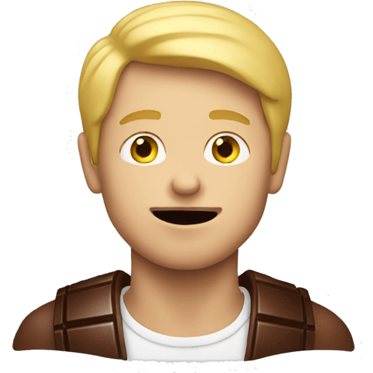 A blonde man. Eating a chocolate  emoji