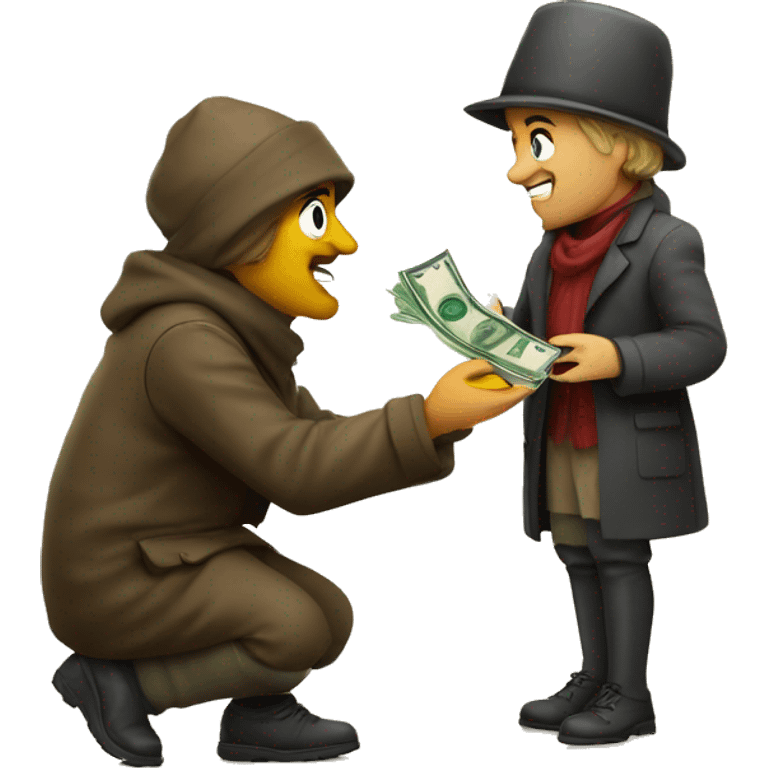 A German gives money to a beggar emoji