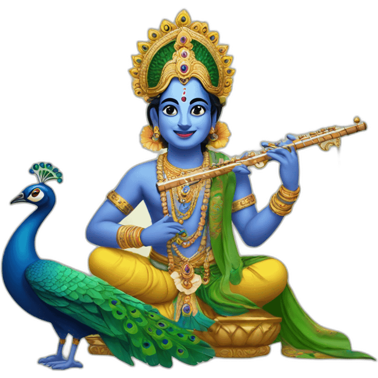 Krishna with flute and peacock  emoji