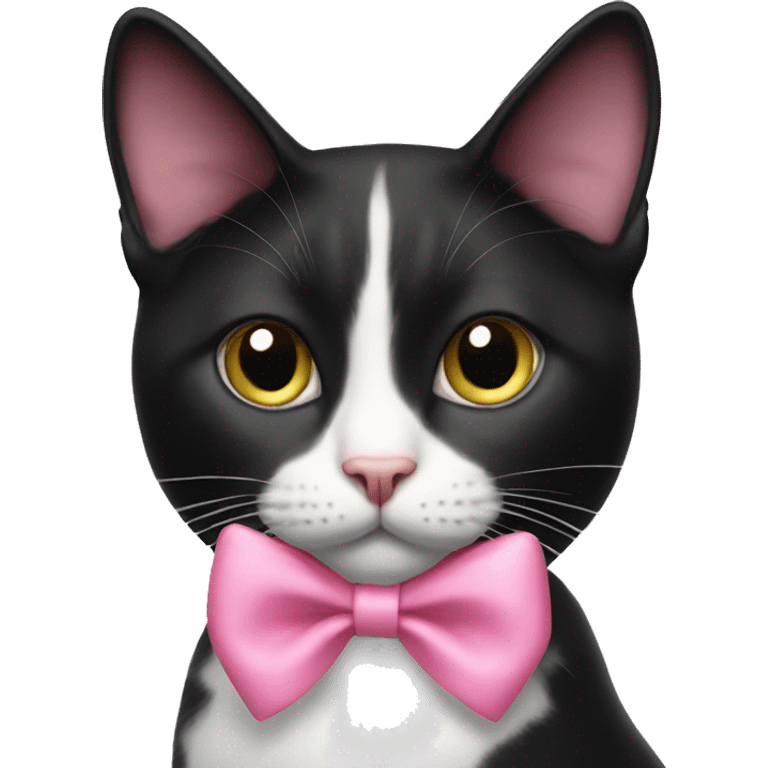 Tuxedo cat with a pink ribbon emoji