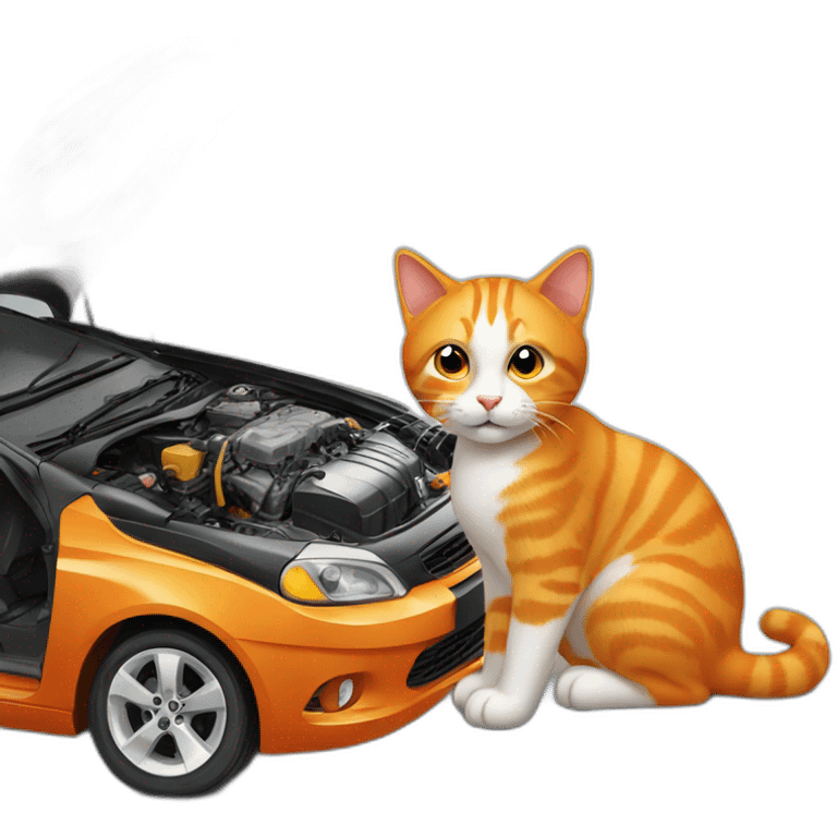 orange cat checking car engine emoji