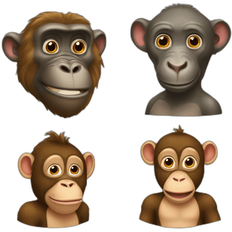 monkeys and hippopotamus emoji