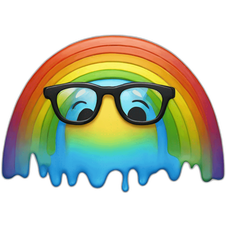 a rainbow with a human face with glasses and some paint emoji