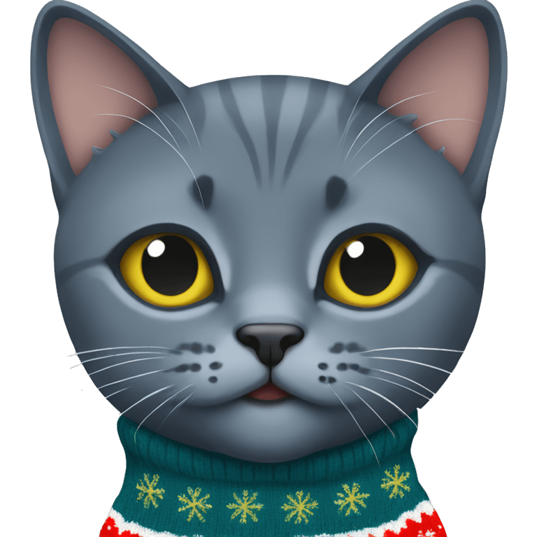 russian blue cat wearing christmas sweater emoji