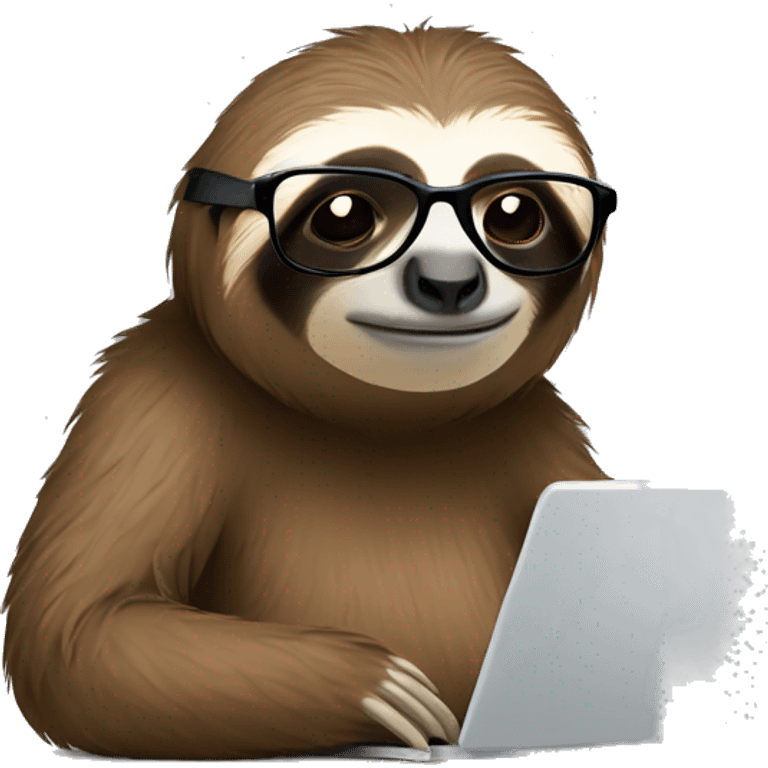 tired sloth wearing glasses with laptop and espresso tonic emoji