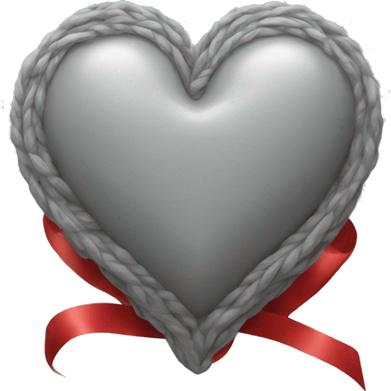 Grey heart with red ribbon that has gold details emoji