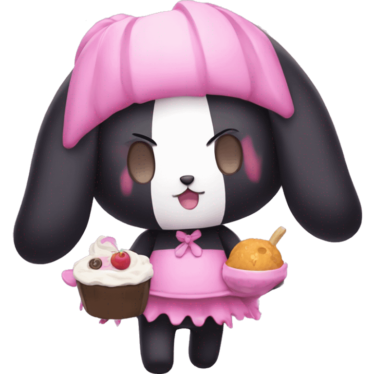 Kuromi Sanrio wearing foodie with pink skull emoji