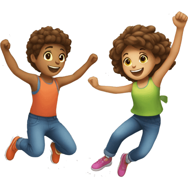 Boy and a girl jumping in a trampoline  emoji