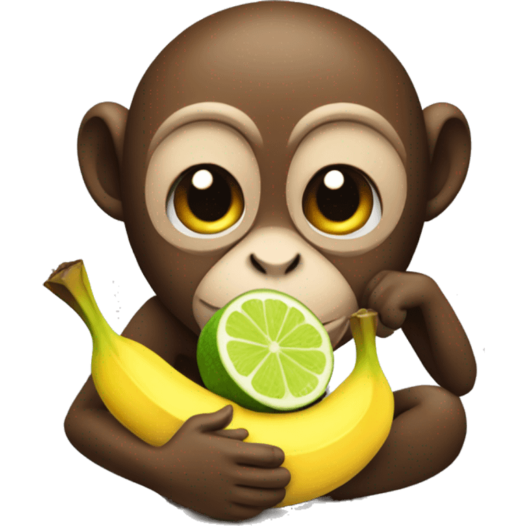 monkey with banana, cconut , pineapple and lime emoji