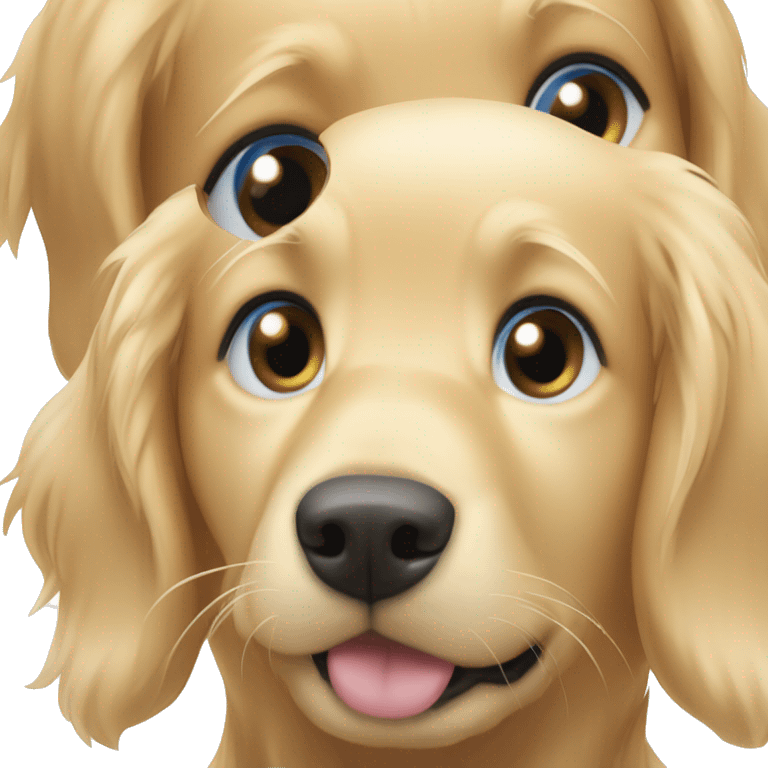 Golden retriever with blonde girl and blond Guy. Blue eyes for the humans.  emoji