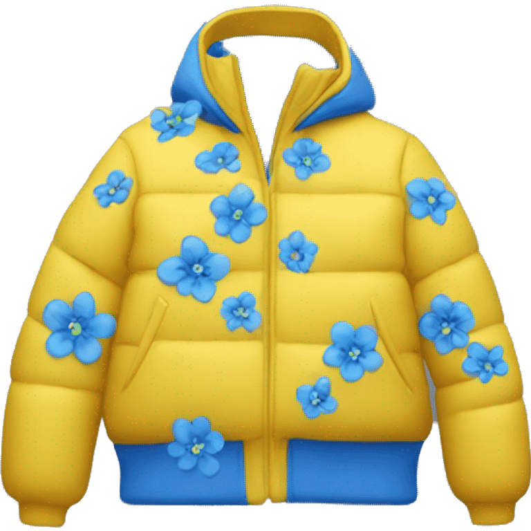 Yellow down jacket with blue flowers emoji