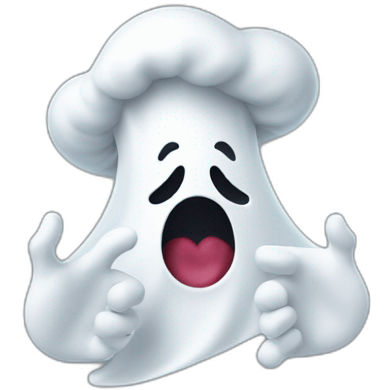 ghost with chef hat blowing a kiss heart with pinched fingers on mouth emoji