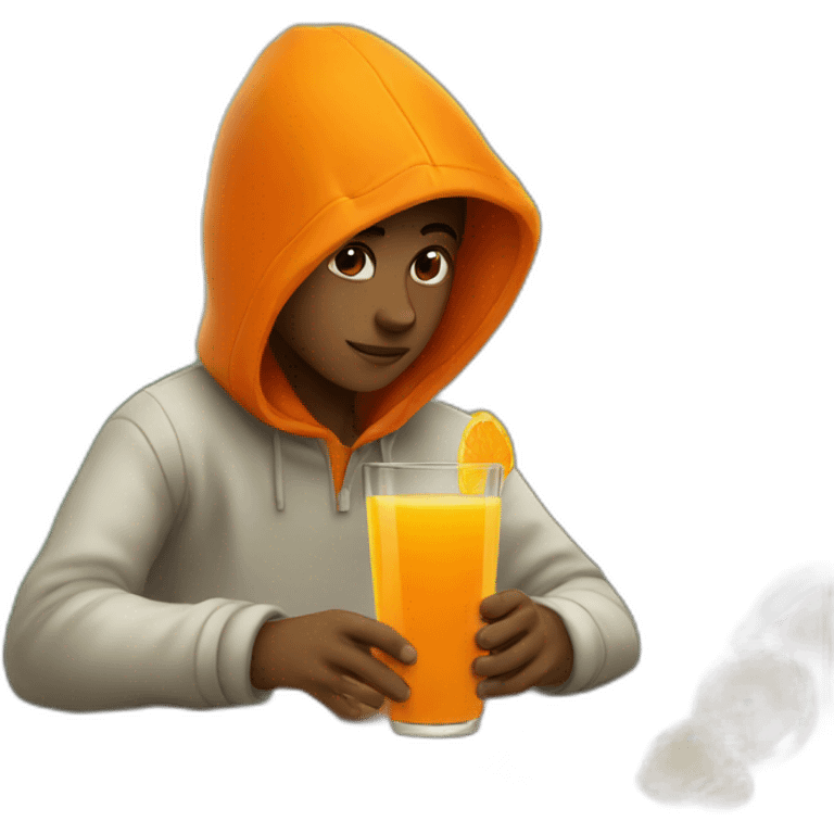 boy with orange hood, drinking orange juice emoji