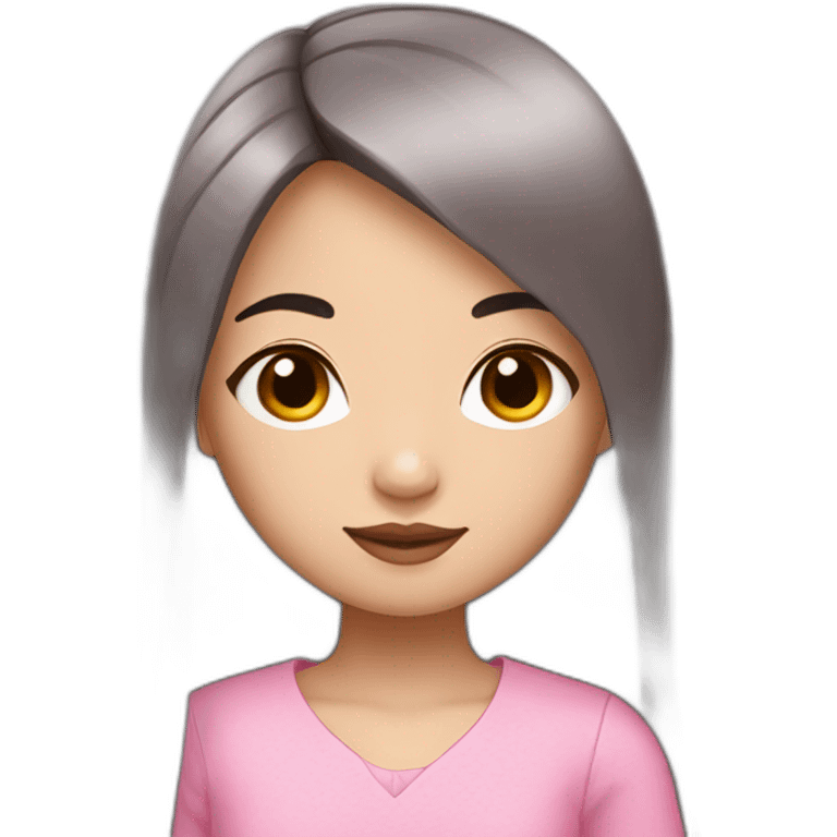 chinese american girl who likes pink with long straight dark brown hair and a round face emoji