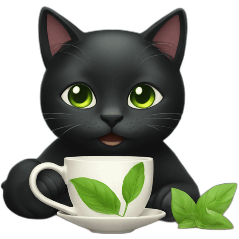 black cat drinks green tea emoji