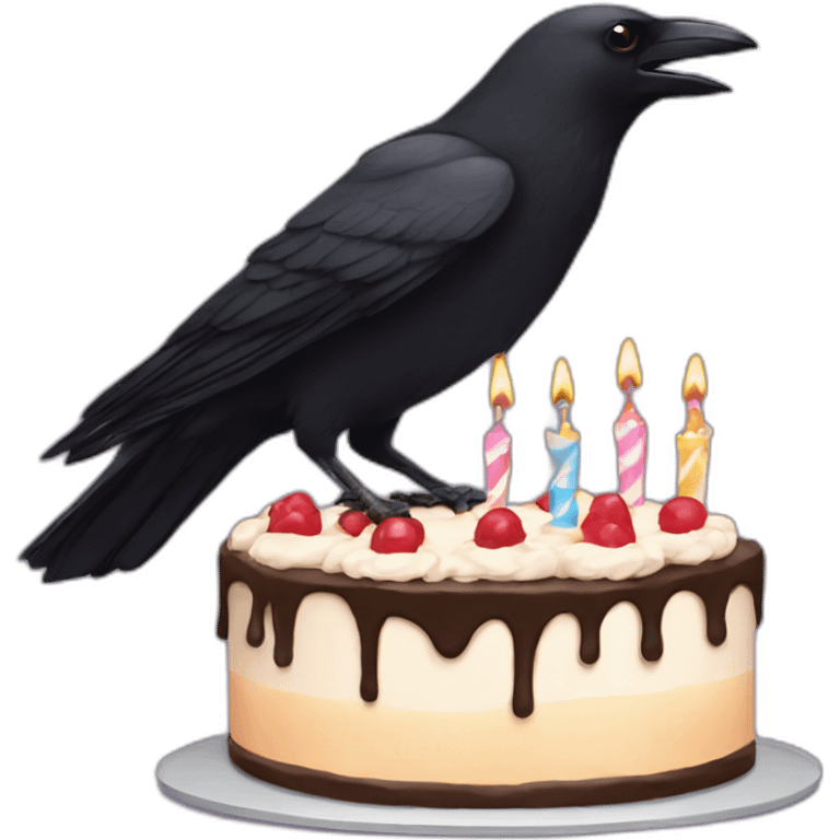 Crow with a Birthday cake emoji